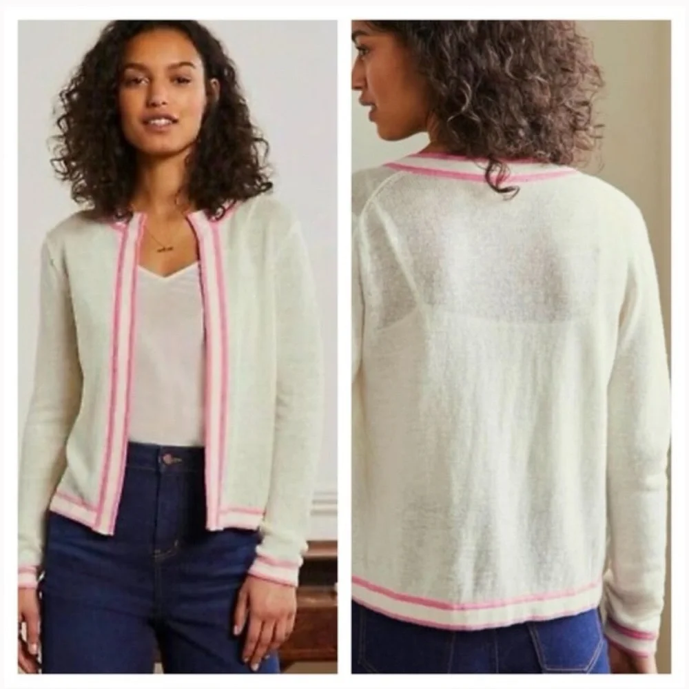 Boden White Linen Cardigan with Pink Trim - Picture 1 of 4